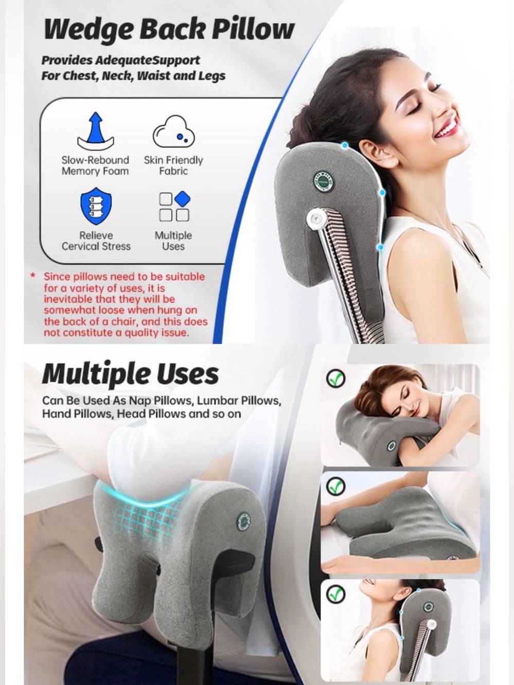 Multiple Use Ergonomic Memory Foam Pillow